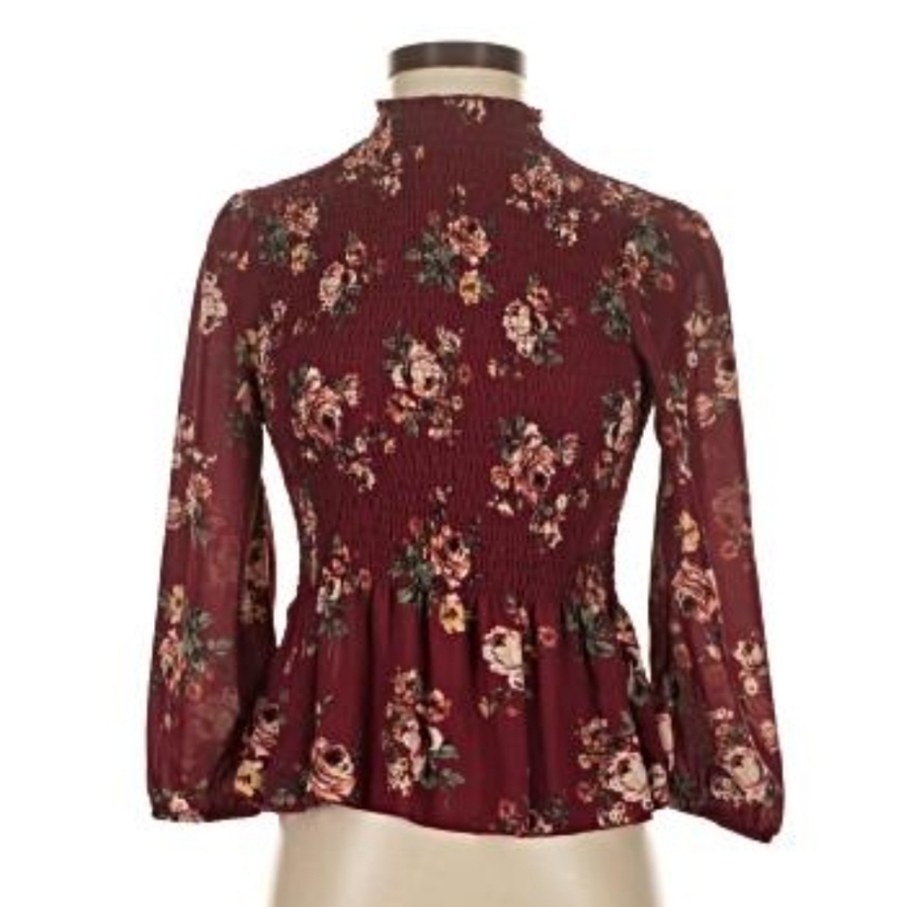 Crave Frame By Almost Famous Floral 3/4 Balloon Sleeve Red  Blouse Sz M